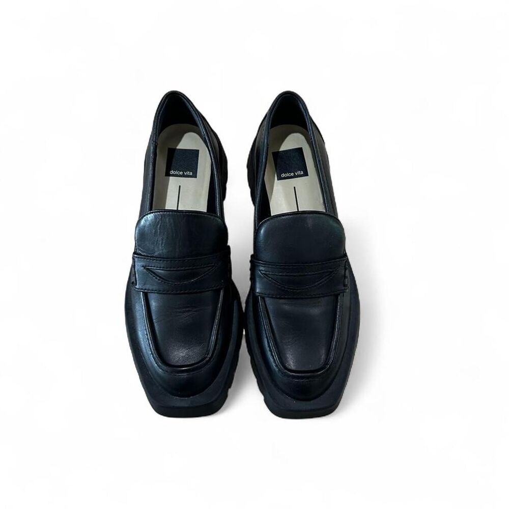 Dolce Vita Tiggy Black Leather Lug Sole Penny Loafers
